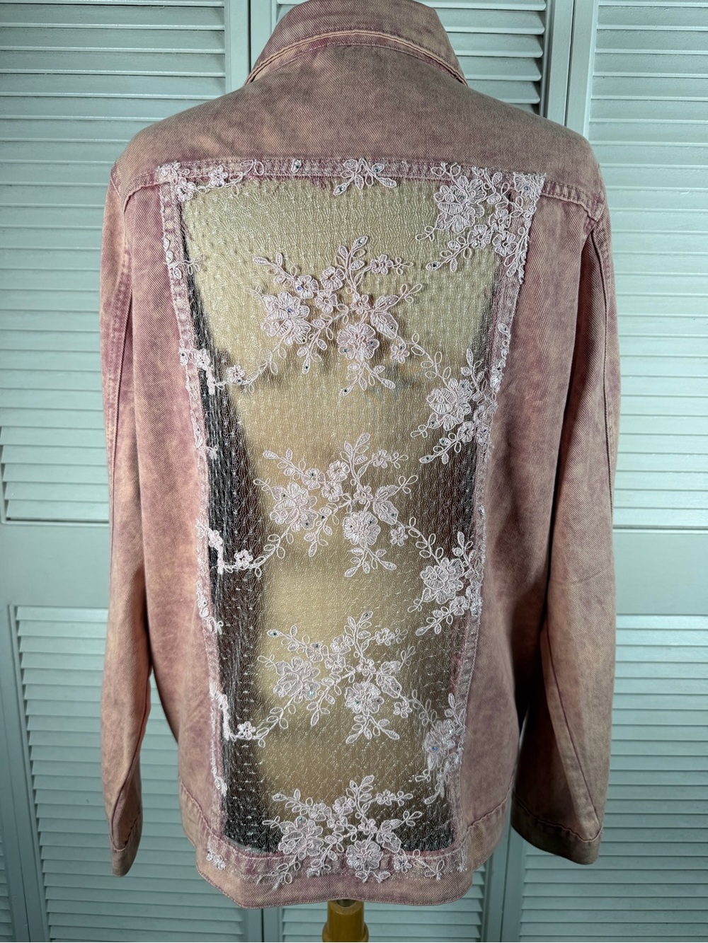 Tarra Embellished Miss Sixty Pink Denim Lace Rhinestone Jacket Size L
